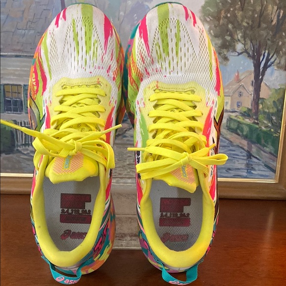 Asics Noosa Tri 13 Neon Yellow and Pink Sneakers with Vibrant Colors and Design - Picture 12 of 14
